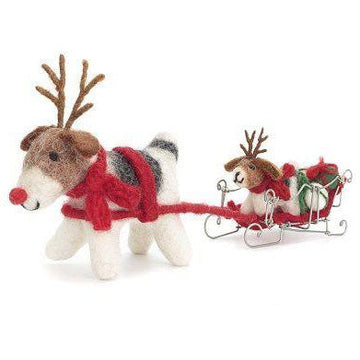 2 Fox Terriers with Presents on Sleigh