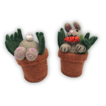 Hello & Curious Bunny in Felt Flower Pot