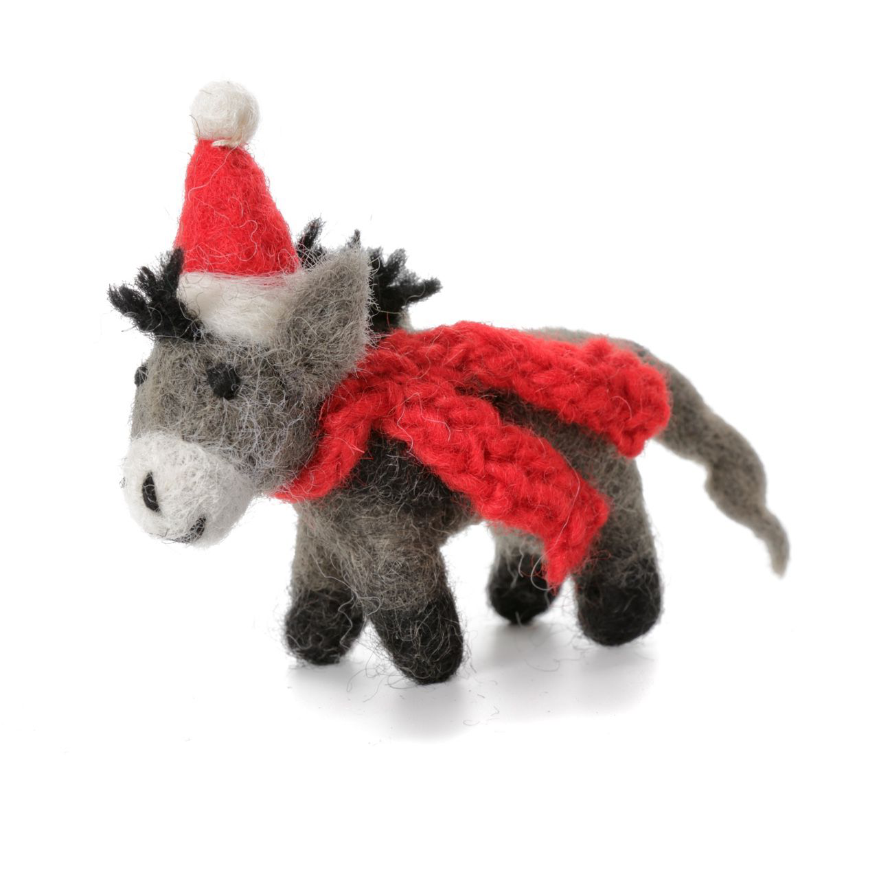 Donkey with Hat. Unique handmade Christmas Decorations from Amica Felt
