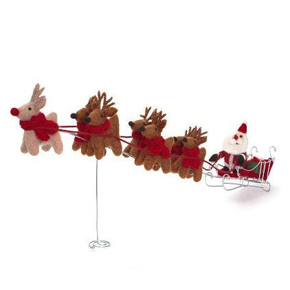 Santa & his 7 Mini Reindeer with Sleigh & Presents from Amica Felt