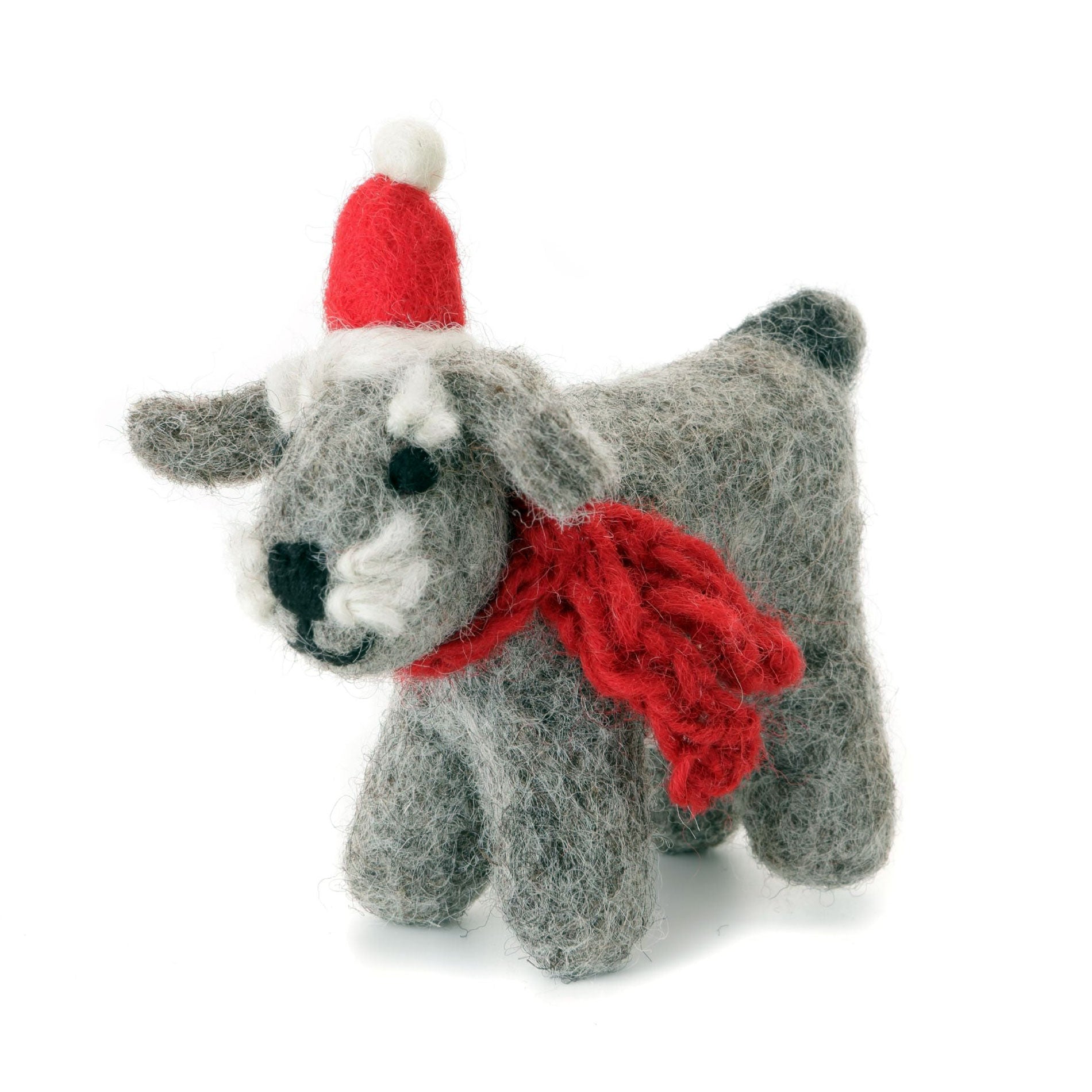 Schnauzer with Hat & Scarf. Unique handmade Christmas Decorations from Amica Felt