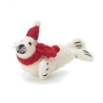 White Seal Pup with Hat & Scarf from Amica Felt